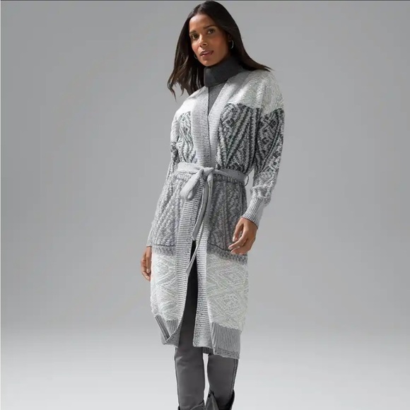 WHBM Gray Fair Isle Cover Up Wrap Sweater - Picture 1 of 10